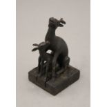 A Chinese bronze double deer's seal. 12 cm high.