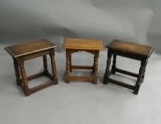 Three oak joint stools. The largest 45.5 cm wide.