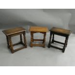 Three oak joint stools. The largest 45.5 cm wide.