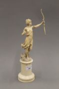 A 19th century ivory figurine formed as Diana the Huntress. 28 cm high.