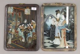 Two 19th century Chinese reverse painted panels, framed. The largest 27 x 37 cm.