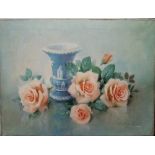 VESTY RICH, Roses and Wedgwood Urn, oil, signed, unframed. 61.5 x 47 cm.