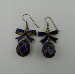 A pair of Russian enamel egg earrings. 3.25 cm high.