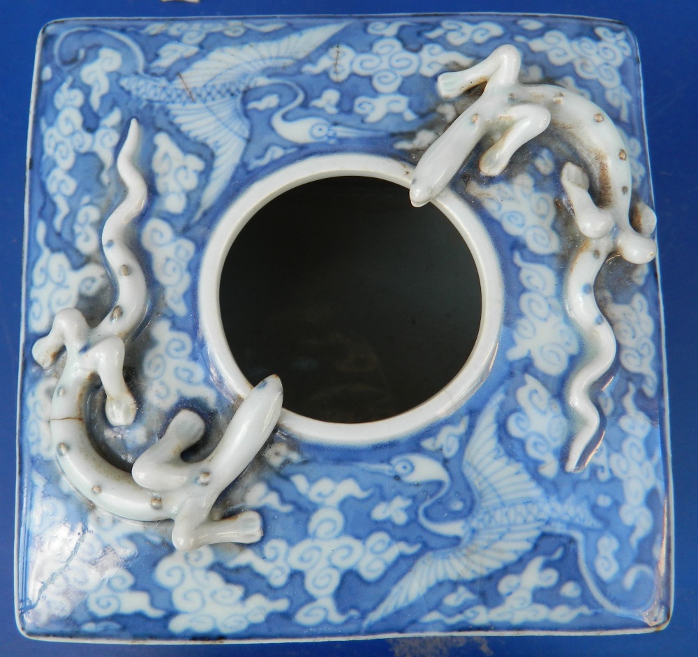 A Chinese blue and white porcelain water pot Of square section form, - Image 4 of 11