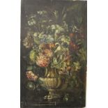 ENGLISH SCHOOL, Still Life Flowers in an Urn, oil on board, unframed. 54 x 34 cm.