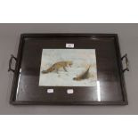 A tray set with a ARCHIBALD THORBURN print. 51 cm wide.