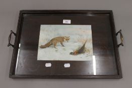 A tray set with a ARCHIBALD THORBURN print. 51 cm wide.