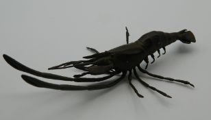 A large Japanese bronze model of a shrimp. 13.5 cm long.