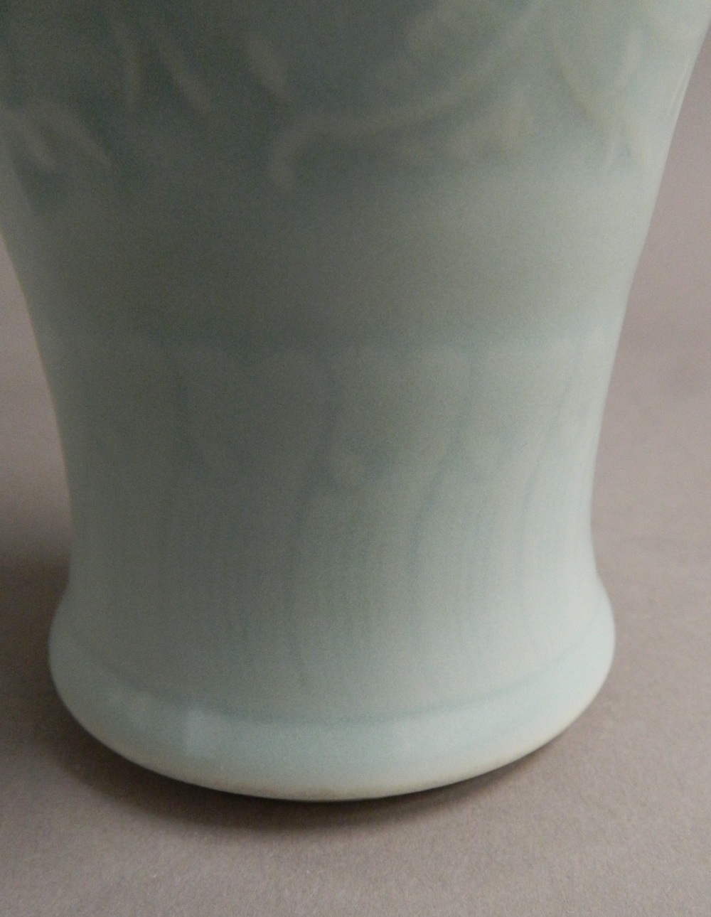 A Chinese porcelain vase Of slender baluster form, with all over celadon glaze, - Image 9 of 9