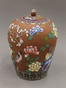 A Chinese Y-Hsing type polychrome decorated ovoid vase and lid,