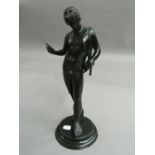 After the Antique, patinated bronze of a classical figure. 40 cm high.