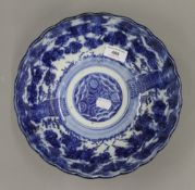 A late 19th century Japanese blue and white porcelain bowl. 25 cm diameter.