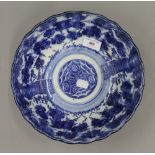 A late 19th century Japanese blue and white porcelain bowl. 25 cm diameter.