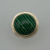 A silver malachite ring. Ring Size O.