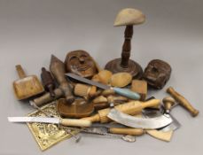 A collection of various treen items and kitchenalia