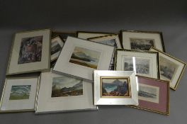 A quantity of pictures, prints and a mirror, including Ian Cooke (Hawthorne Bush), John Piper,