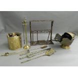 A boot stand, a coal scuttle, fire irons, etc. The former 59 cm wide.