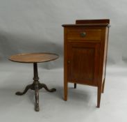 An Edwardian mahogany pot cupboard and a small mahogany tripod table. The former 41 cm wide.