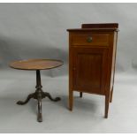 An Edwardian mahogany pot cupboard and a small mahogany tripod table. The former 41 cm wide.