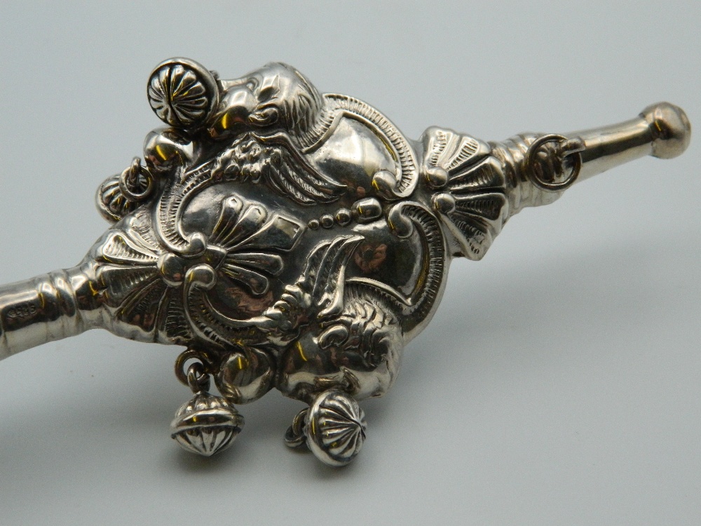 A silver and mother-of-pearl rattle. 16 cm long. - Image 2 of 3