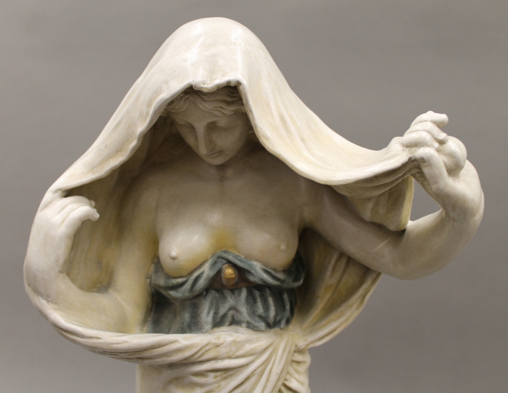 A large pottery model of a semi clothed woman. 64 cm high. - Image 3 of 3