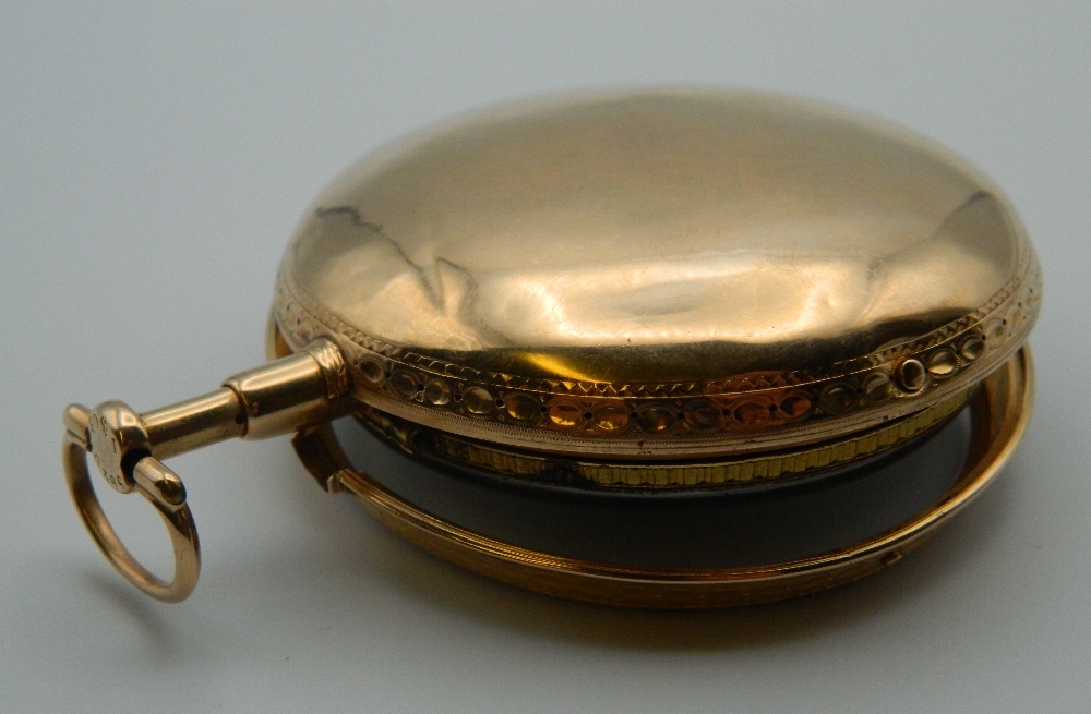 An 18 ct gold Verge repeating pocket watch. 6 cm diameter (147. - Image 4 of 4