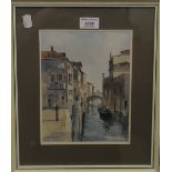 TOM GROOM, Venice Canal Scene, watercolour, framed and glazed. 17.5 x 22.5 cm.