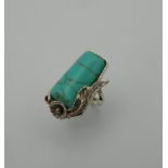 A silver and turquoise ring. Ring Size P.