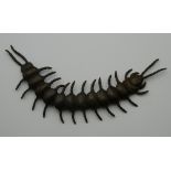 A Japanese bronze articulated model of a centipede. 16 cm long.
