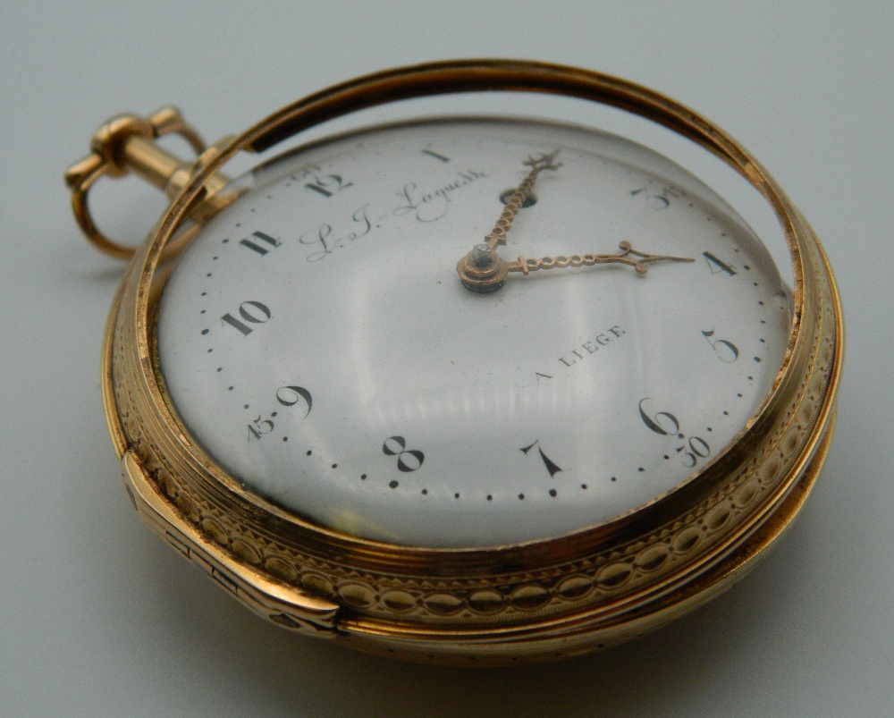 An 18 ct gold Verge repeating pocket watch. 6 cm diameter (147. - Image 2 of 4