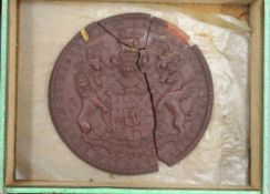 Three 19th century wax seals (each damaged). The largest 15 cm diameter.