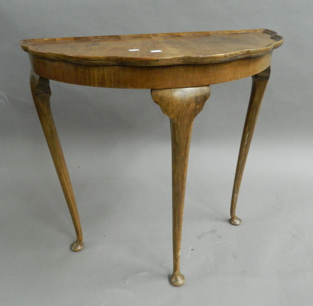 A small Victorian mahogany table and a walnut demi-lune table. The former 90.5 cm wide. - Image 2 of 6