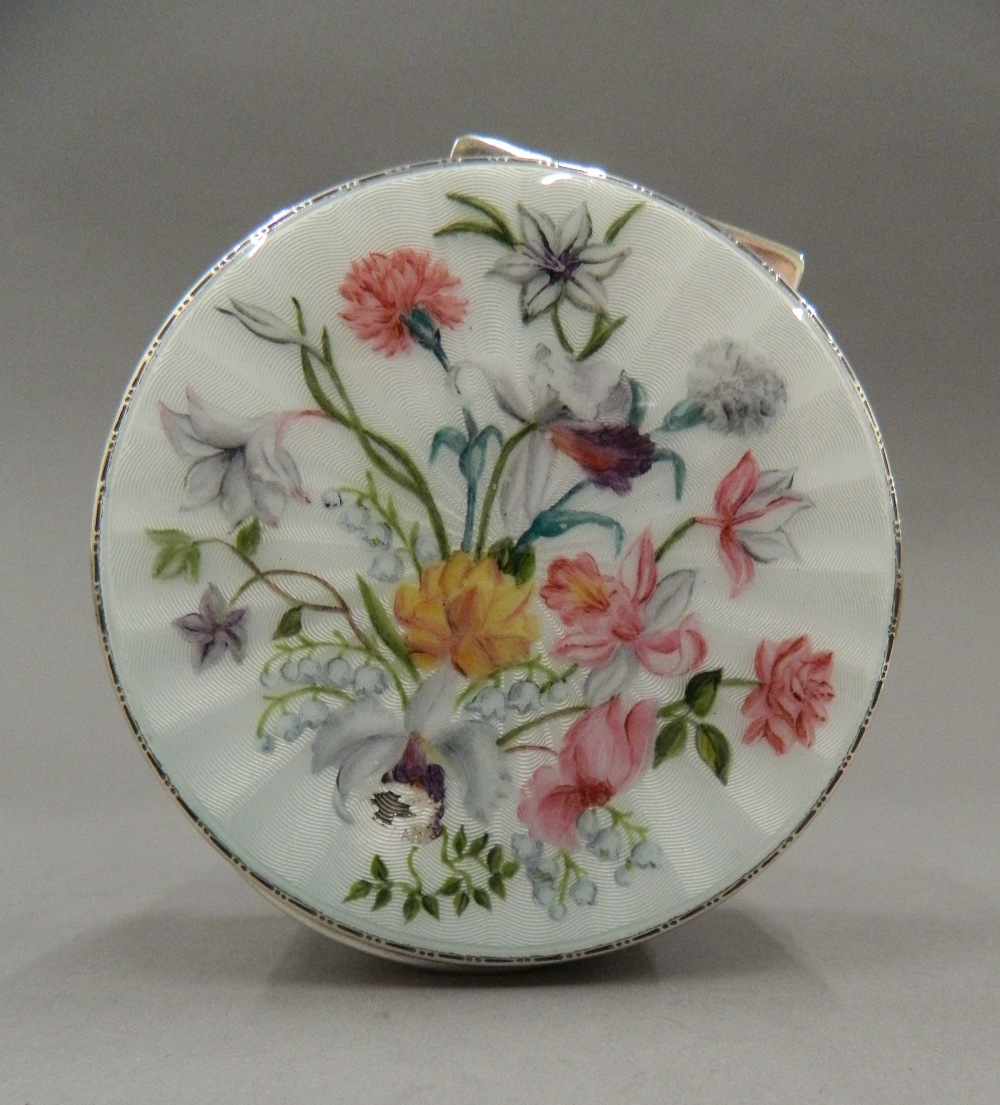 A fine hallmarked silver trinket box with hinged enamelled lid decorated with flowers. - Image 2 of 6