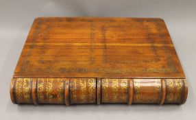 A large walnut handmade faux folio mahogany dummy book with two pull-out drawers. 40.5 cm wide.