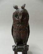 A Black Forest type carved wooden model of an owl. 31 cm high.