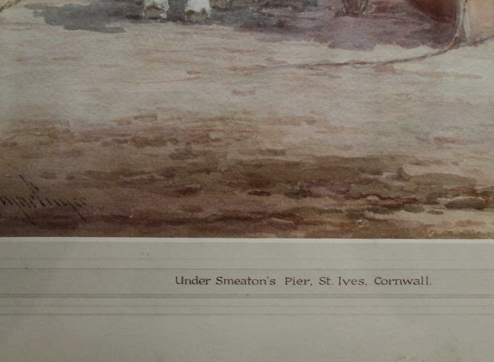 LOUIS/LEWIS MORTIMER (flourished 1900-1930) British, Under Smeaton's Pier, St Ives, Cornwall, - Image 3 of 4