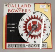 A Callard & Bowser's glass advertising clock. 30.5 cm wide.