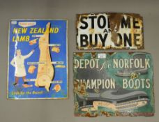 A Norfolk Boots enamel advertising sign and two others. The former 38 cm wide.