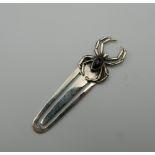 A 925 silver bookmark in the form of a spider. 5 cm high.