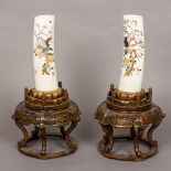 A pair of Japanese Meiji period shibayama ivory tusks Each decorated with birds amongst a flowering