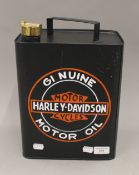 An oil can in the Harley Davidson livery. 32.5 cm high.