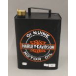 An oil can in the Harley Davidson livery. 32.5 cm high.