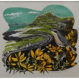 PENNY BHADRESA, lino-cut print 'To the Coral Beaches', numbered 11/40, framed and glazed. 25.