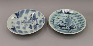 Two Chinese porcelain blue and white plates. 28 cm diameter.