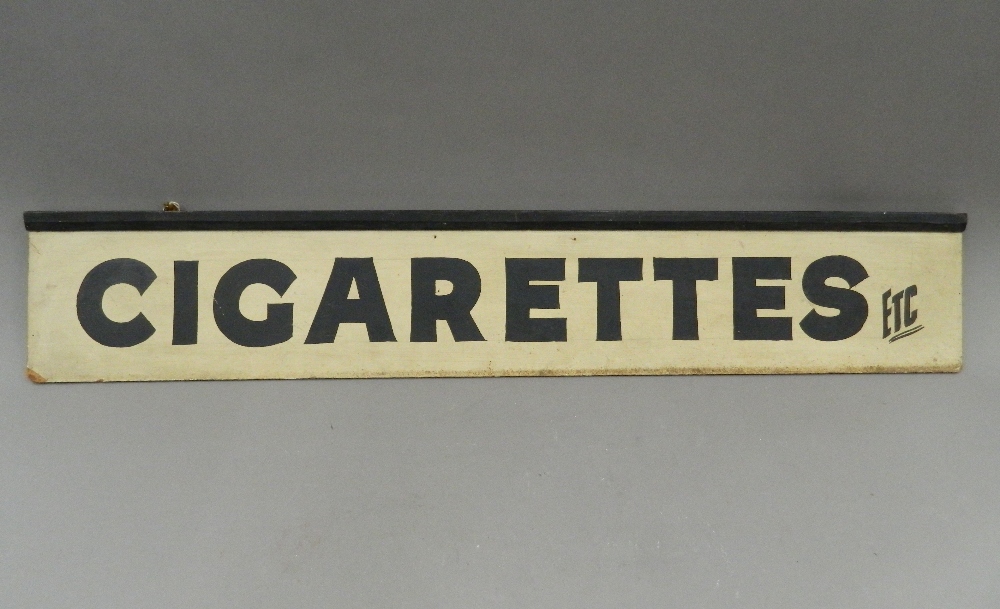 A Victorian shop bell and painted board cigarettes, etc. sign. The sign 92 cm wide. - Image 4 of 4