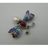 A silver plique a jour butterfly brooch. 4 cm wide.