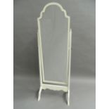 A white painted cheval mirror. 142 cm high.