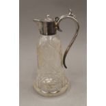 A silver plate mounted cut glass claret jug. 27.5 cm high.