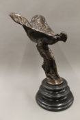 A large bronze model of The Spirit of Ecstasy, mounted on a stepped plinth base. 64.5 cm high.