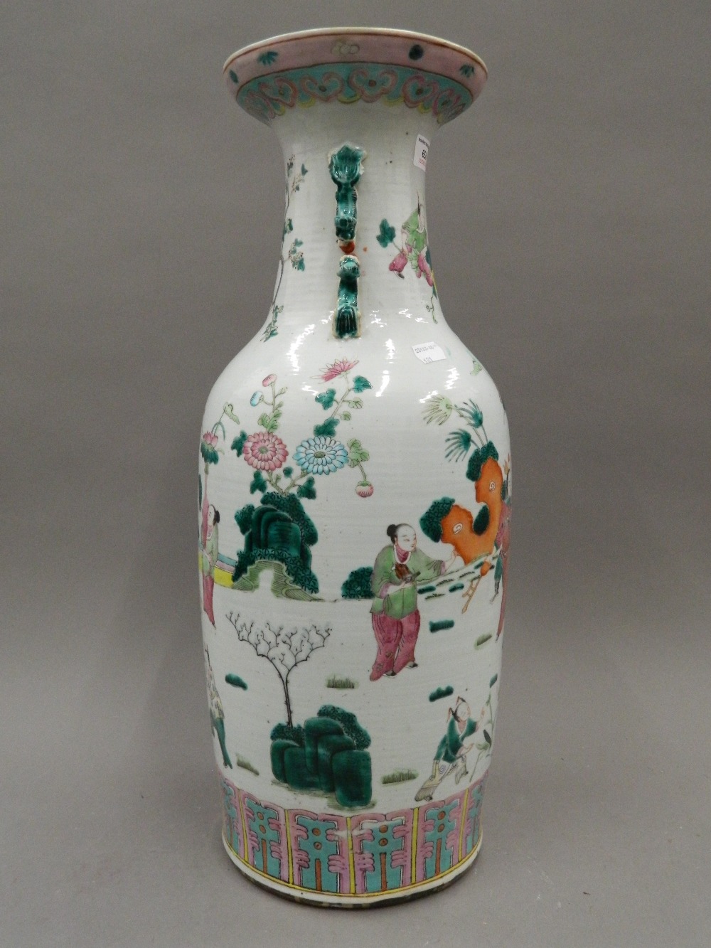 A large 19th century Chinese famille rose vase decorated with figures in various pursuits. 59. - Image 5 of 7